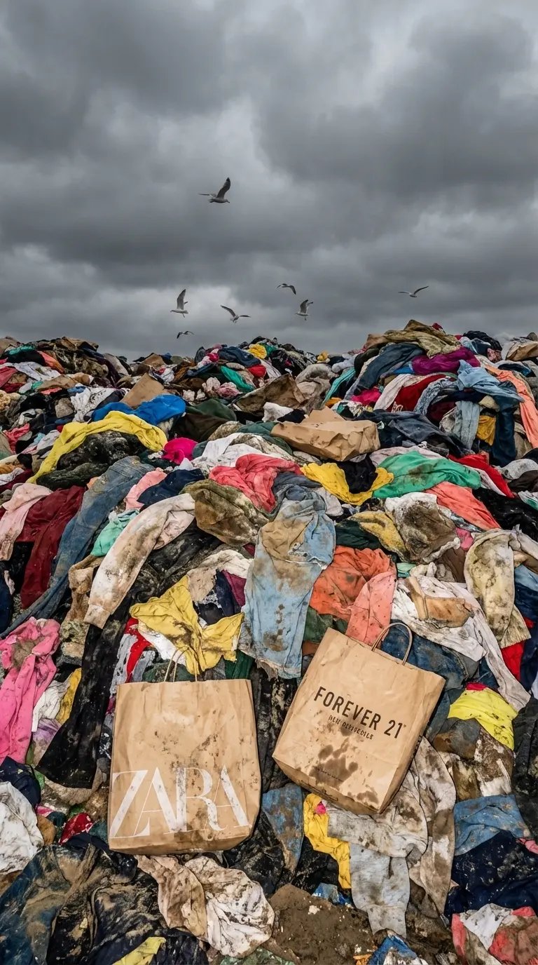 Massive pile of clothing in a landfill